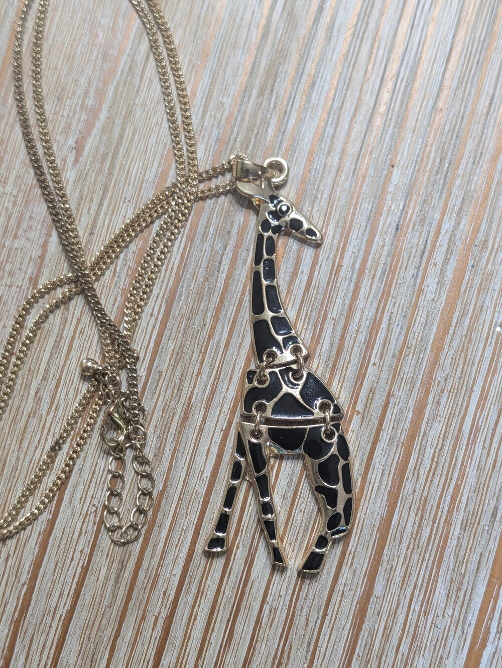 Gold & Black Enamel Giraffe 30 Inch - 3 Inch Extender Necklace